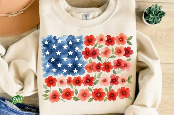 Elevate Designs with Floral American Flag PNG Graphics