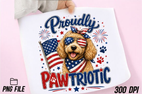 Patriotic Golden Doodle PNG: 4th of July Design Asset