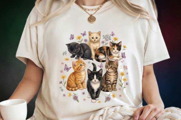 Vintage 90s Cats Floral PNG: Your Retro Design Asset