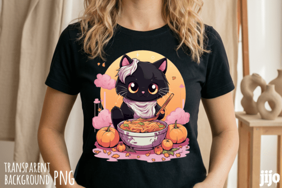 Whimsical Feline Flair: Designing with a Ramen Pumpkin PNG
